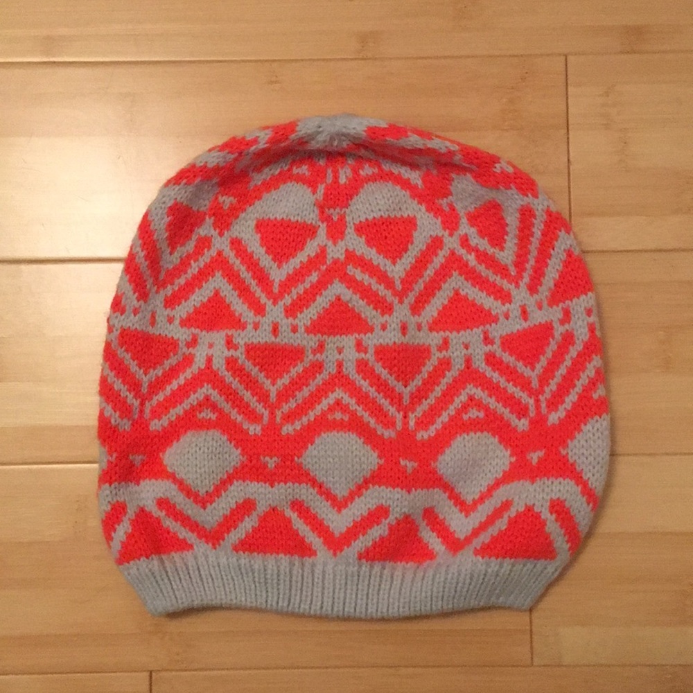 Pink and gray beanie hat